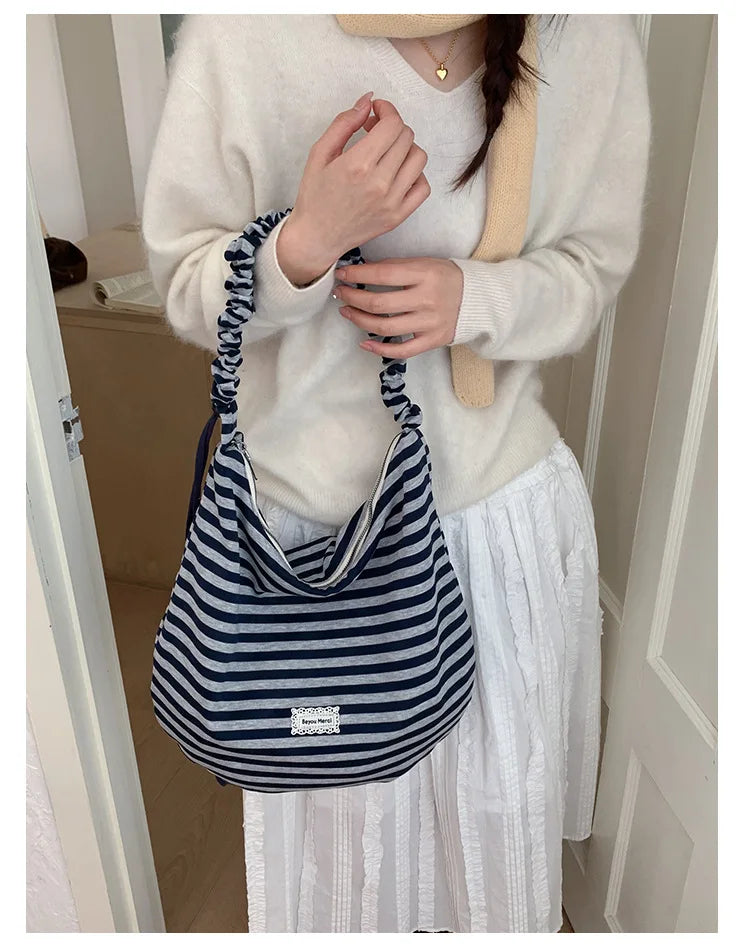 LIZAKOSHT  -  New Fashion Striped Commuter Bag Large Capacity Women's Simple Underarm Ladies Single Shoulder Bag Urban Minimalist Style