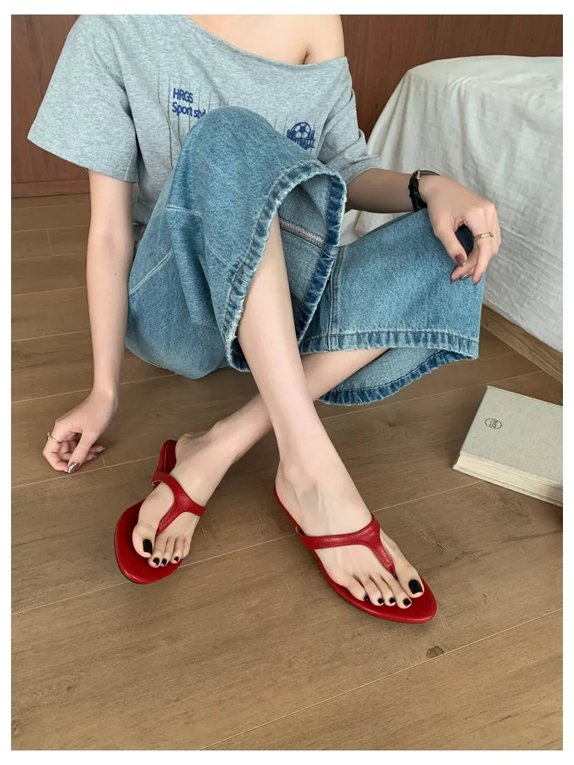 LIZAKOSHT  -  Fashion Clip Toe Toe Flip Flops Flat Wedge Heel Slippers Women Casual Narrow Band Slides Brand Sandal Beach Flip Flops Sandalias