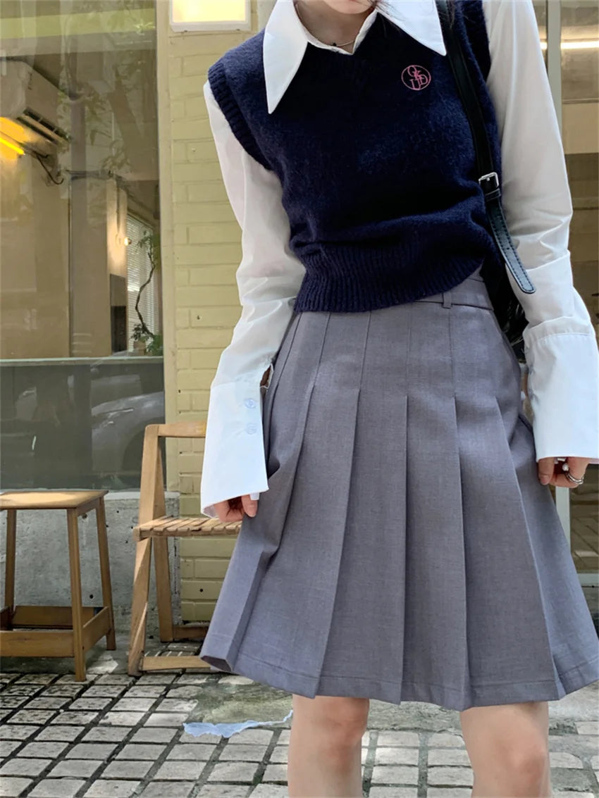 LIZAKOSHT  -  Preppy Style Women A-Line Skirts Slim High Waist Streetwear Autumn Loose Office Lady Daily Mujer All Match