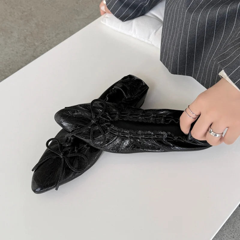LIZAKOSHT  -  Fashion Women's Shoes New High Quality Genuine Leather Shoes Pointed Fold Soft soled Shoes Daily Lightweight Shoes