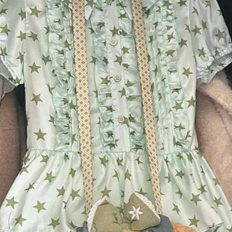 LIZAKOSHT  -  Y2k Print Stars Women Dresses Japanese Style Spring Summer Mini Dress Vintage Elegant Sweet Vestidos Mujer