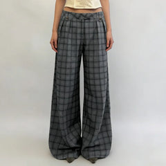 LIZAKOSHT  -  American Street Style High Waist Plaid Print Straight Casual Pants Spice Girl Design Sense Casual Versatile Knitted Suit Pants