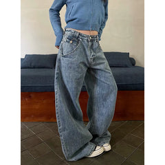 LIZAKOSHT  -  Women Blue Gothic Y2k Baggy Jeans Harajuku Vintage Cargo Denim Trousers Japanese 2000s Style Oversize Jeans Pants Autumn