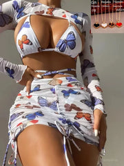 LIZAKOSHT  -  Four-Pieces Printed With Skirt Bikini Women New Sexy Swimwear Female Swimsuit Bather Bathing Suit Swim Lady Give A Gift