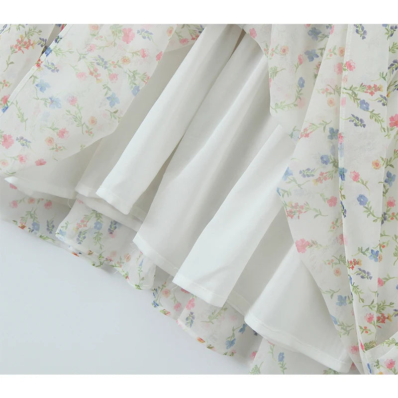 LIZAKOSHT  -  Sweet Women Floral Print Mini Dress Long Sleeve Square Neck Female Party Summer Dresses Holiday Robe