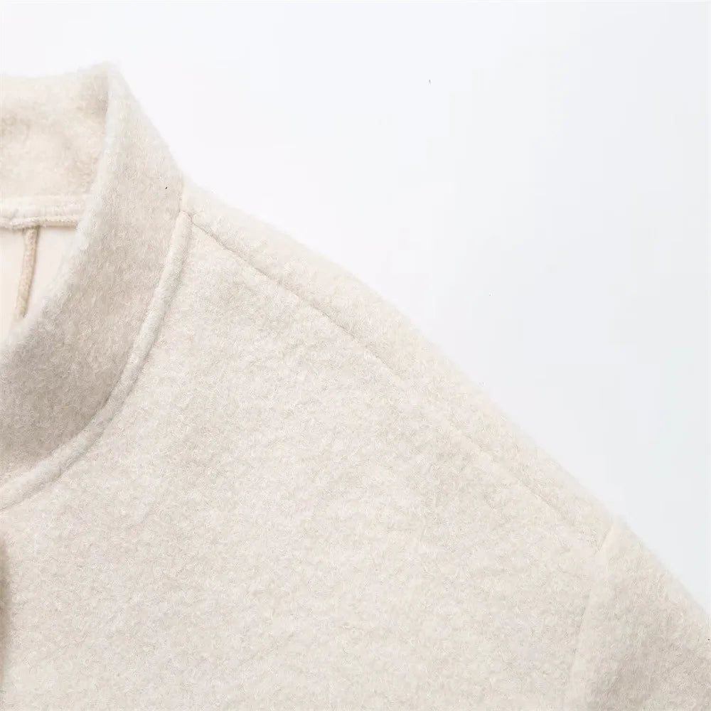 LIZAKOSHT  -  Winter Women Jackets Female Tops Autumn New Fashion Loose Casual Collar Solid Color Bomber Coats Woolen Jacket Women Clothing