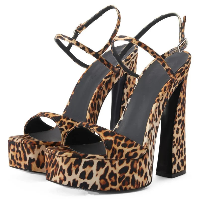 LIZAKOSHT  -  Patent Leather Thick Sole Super High Heels Women Sandals Square Toe Solid Color Ankle Strap Fashion Concise Elegant Ladies Shoes