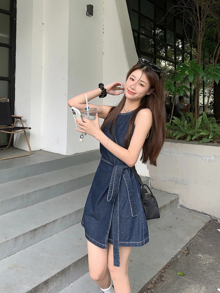 LIZAKOSHT  -  New Elegant Sleeveless Y2k Mini Dress Women 2000s Casual Outwear Short Party Dress Vintage One Piece Dress Korean Fashion