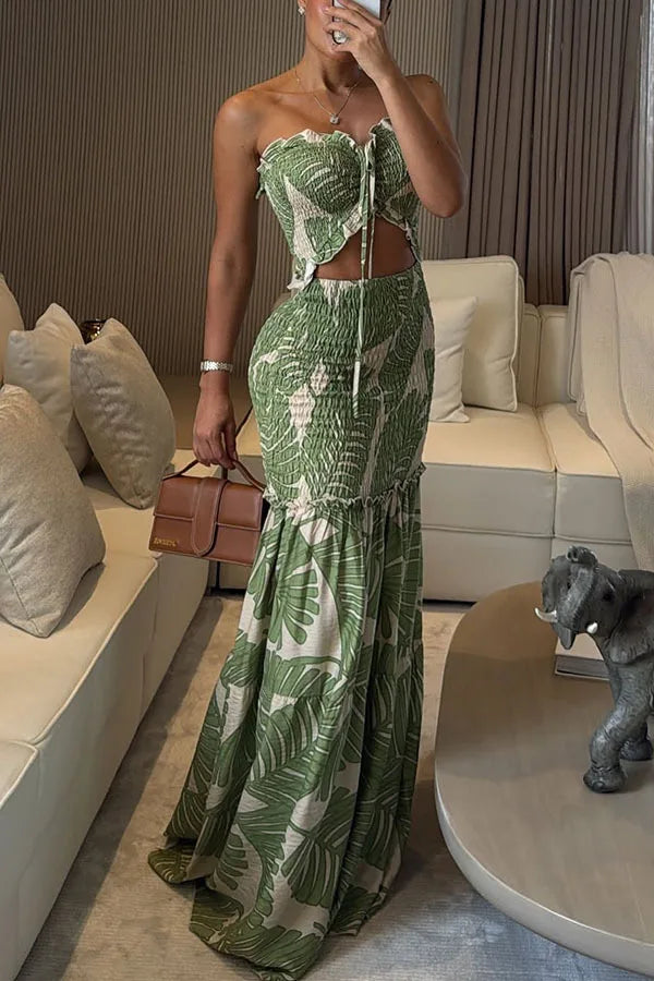 LIZAKOSHT  -  Spring Summer New Halter Neck Hollow Out Fashion Printed Ruched Dress Y2k Clothes Womrn Casual Bodycon Vacation Dress