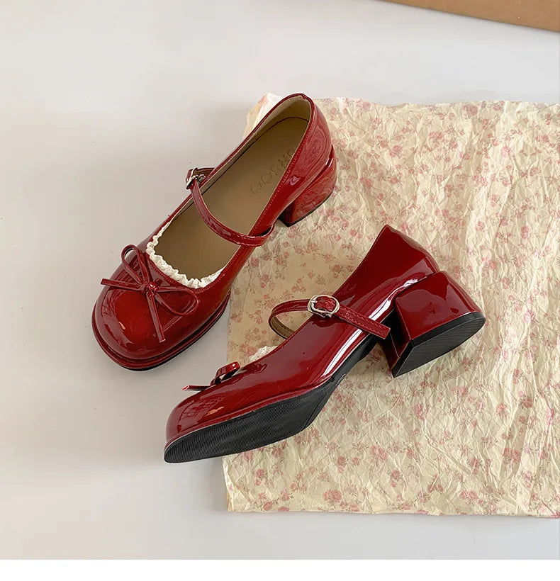 LIZAKOSHT  -  Retro red high-end French thick heel light mouth single shoes women's summer new with skirt versatile Mary Jane shoes