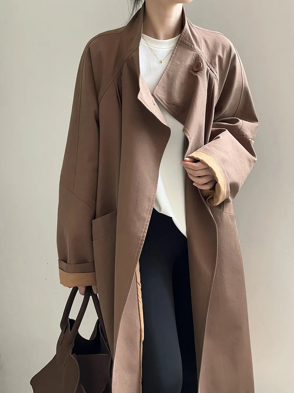LIZAKOSHT  -  Fashion Minimalism Single Button Trench For Women Lapel Long Sleeve Office Lady Windbreaker Autumn New