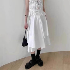 LIZAKOSHT  -  Irregular Skirts Woman Solid Spring Summer Vintage Jupe Femme Korean Fashion High Waist Chic Elegant Long Skirt