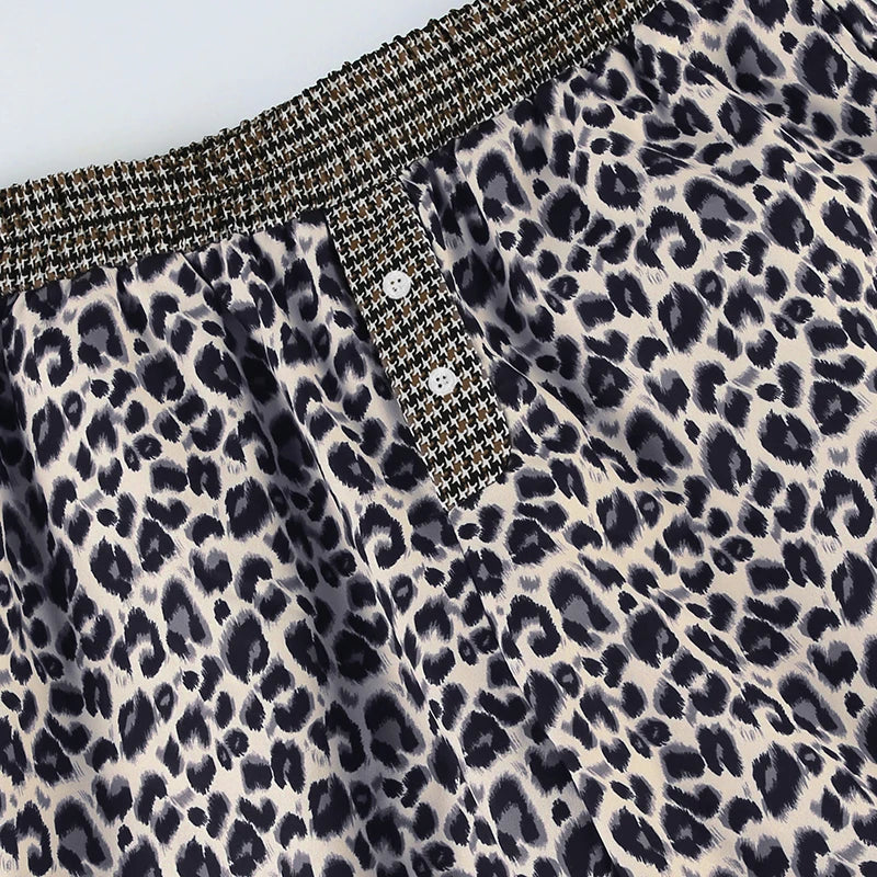 LIZAKOSHT  -  Casual Patchwork Leopard Wide Leg Pants Loose Mid-Waisted Straight Pants Women Autumn Spring Fashion Streetwear