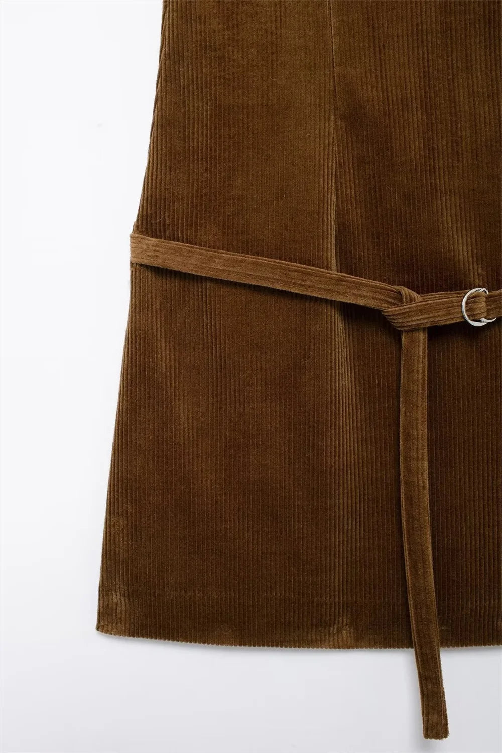 LIZAKOSHT  -  Fashion Brown Corduroy Mini Dress for Women Autumn Tank Sleeveless Belt Slim Short Dresses Ladies Streetwear