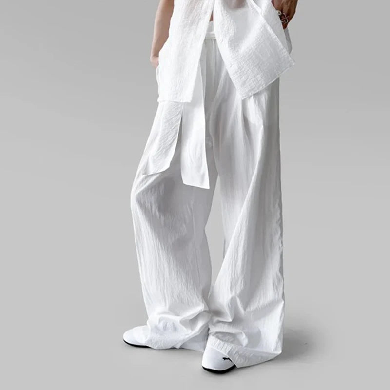 LIZAKOSHT  -  Female Harajuku Casual Style Simple High Waist Quick Drying Drop Folds Straight Leg Pants Versatile Strappy Design Trousers