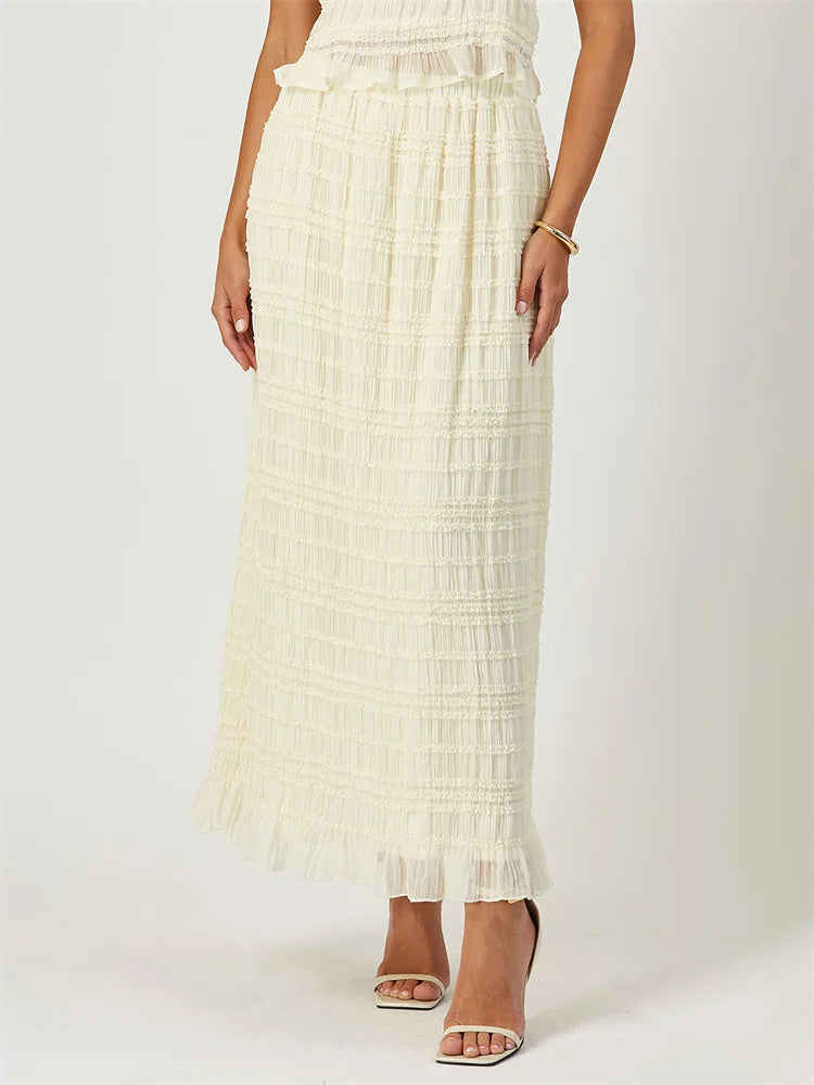 LIZAKOSHT  -  Women Skirts Sets Backless Bow Camisoles Tops and Long Maxi Skirts Pleated Summer Outfits for Cocktail Party Clubwear