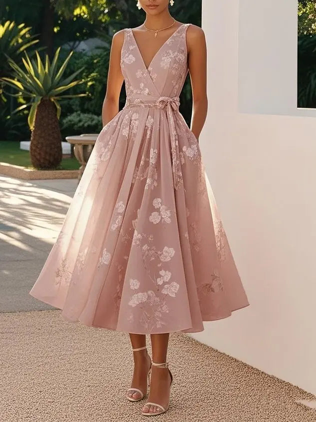 LIZAKOSHT  -  Sexy V-neck Halter Evening Dress Women Fashion Hight Waist Solid Lace A-Line Dress Elegant Sleeveless Slim Long Dress