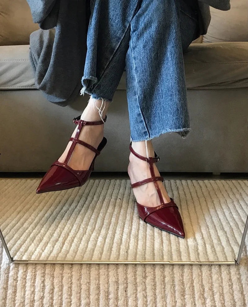 LIZAKOSHT  -  New Women Close Toe Sandals,Sexy Summer High Heels Shoes,Ankle Strap,Mid Hollow Out,34-39,Red,Black,White,Dropship