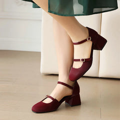 Lizakosht New Mary Jane Shoes Buckle Pumps Women 5cm Thick Heels Elegant Shallow Square Toe Footwear Fashion Outdoor Lady Shoes Large Size