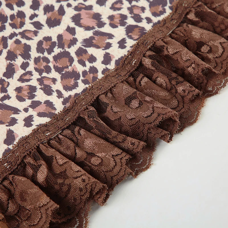 LIZAKOSHT  -  Sexy Leopard Print Patchwork Lace Vest Sleeveless Streetwear Aesthetic Camis Harajuku Slim 2000s Tops Grunge Fairycore