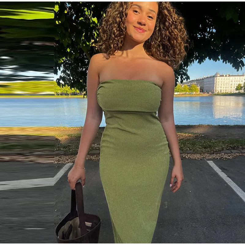 LIZAKOSHT  -  Fashion Slip Long Dress For Women Strapless Sleeveless Waist Cinching A-line Robe 2025 Summer Elegant Lady Evening Party Dresses