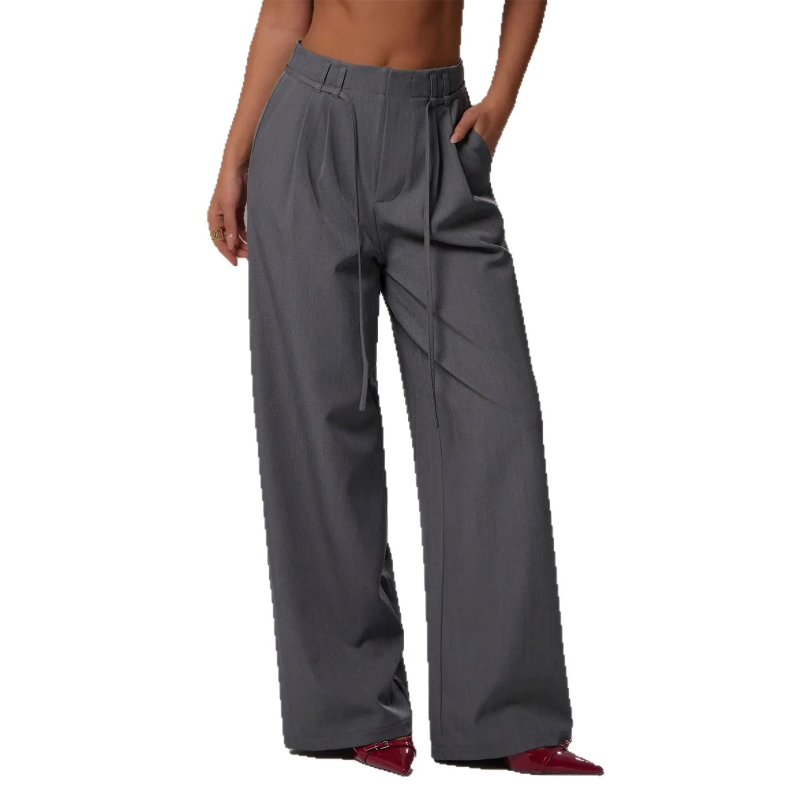 LIZAKOSHT  -  Wide Leg Pants for Women Spring European American Style Office Wear Casual Trousers with Draping Effect