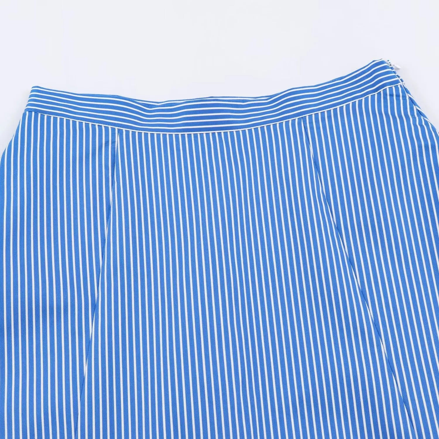 LIZAKOSHT  -  Fashion Women Blue White Stripes Midi Skirt Zipper Waist A-lined Swing A-lined Umbrella Skirts Bottom