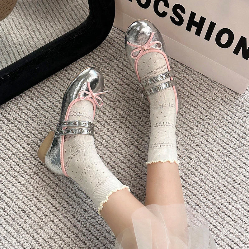 LIZAKOSHT  -  Lolita Style Sweet Low Heel Women Mary Jane Shoes Designer Buckle Strap Pumps Ladies Eelgant Floral Print Dress Leather Shoes
