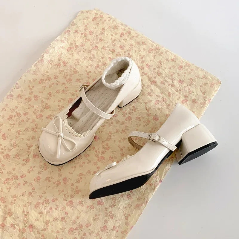 LIZAKOSHT  -  Designer Spring Autumn Thick Heel Women Mary Jane Shoes Concise Butterfly-knot Single Shoes Ladies Elegant Dress Leather Pumps