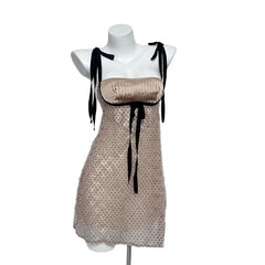 LIZAKOSHT  -  Fashion Women Dress High Quality Polka Dot Nightdress Sexy Mesh Bow Bodycon Vintage Dresses vestidos Wedding Night Dress