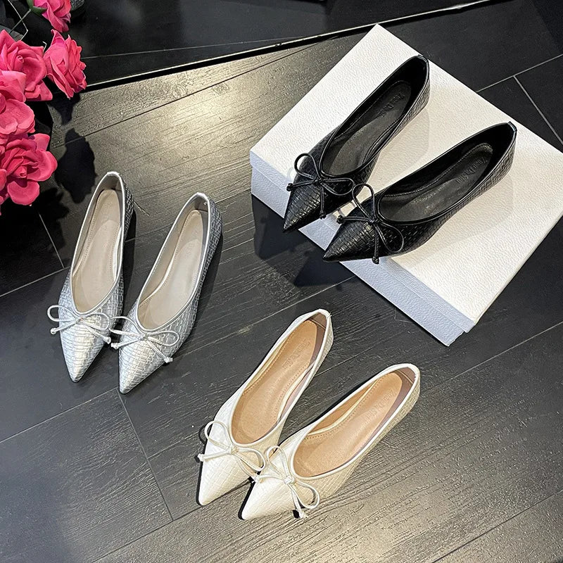 LIZAKOSHT  -  new designer leather waeved women flats bowtie slip on loafers silver plaid leather mocasines women working shoes size 42