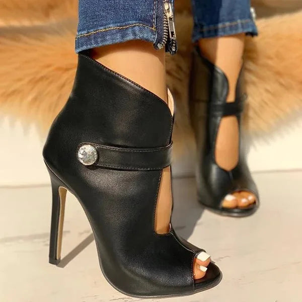 LIZAKOSHT  -  Suede Stiletto Heels Peep Toe Women Sandals Shoes Sexy Women's Buckle Metal Decoration Sandals