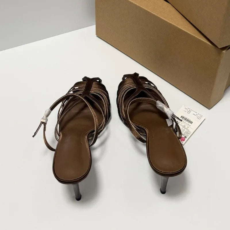 LIZAKOSHT  -  Summer Retro Style High Heels Women Roman Sandals Breathable Weaving Hollow Out Elegant Back Strap Date Banquet Lady Shoes
