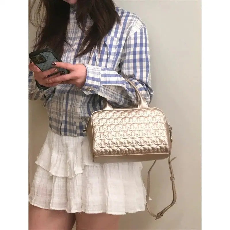 LIZAKOSHT  -  Hot Girl Y2k Star Embossed Handbag Women Champagne Gold Large Capacity Pillow Shoulder Bag Ladies Fashion Harajuku Crossbody Bag
