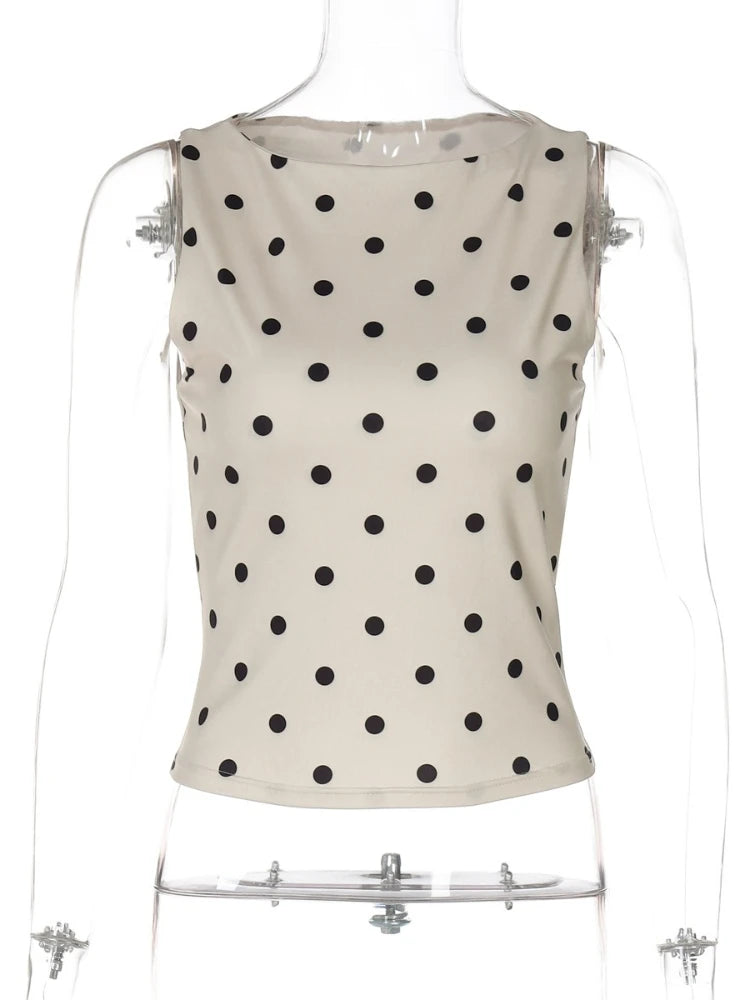 LIZAKOSHT  -  Casual Sexy Polka Dot Tank Tops For Women O-neck Sleeveless Slim Corset T-shirt Streetwear Y2K Girls Clothes Cropped Top