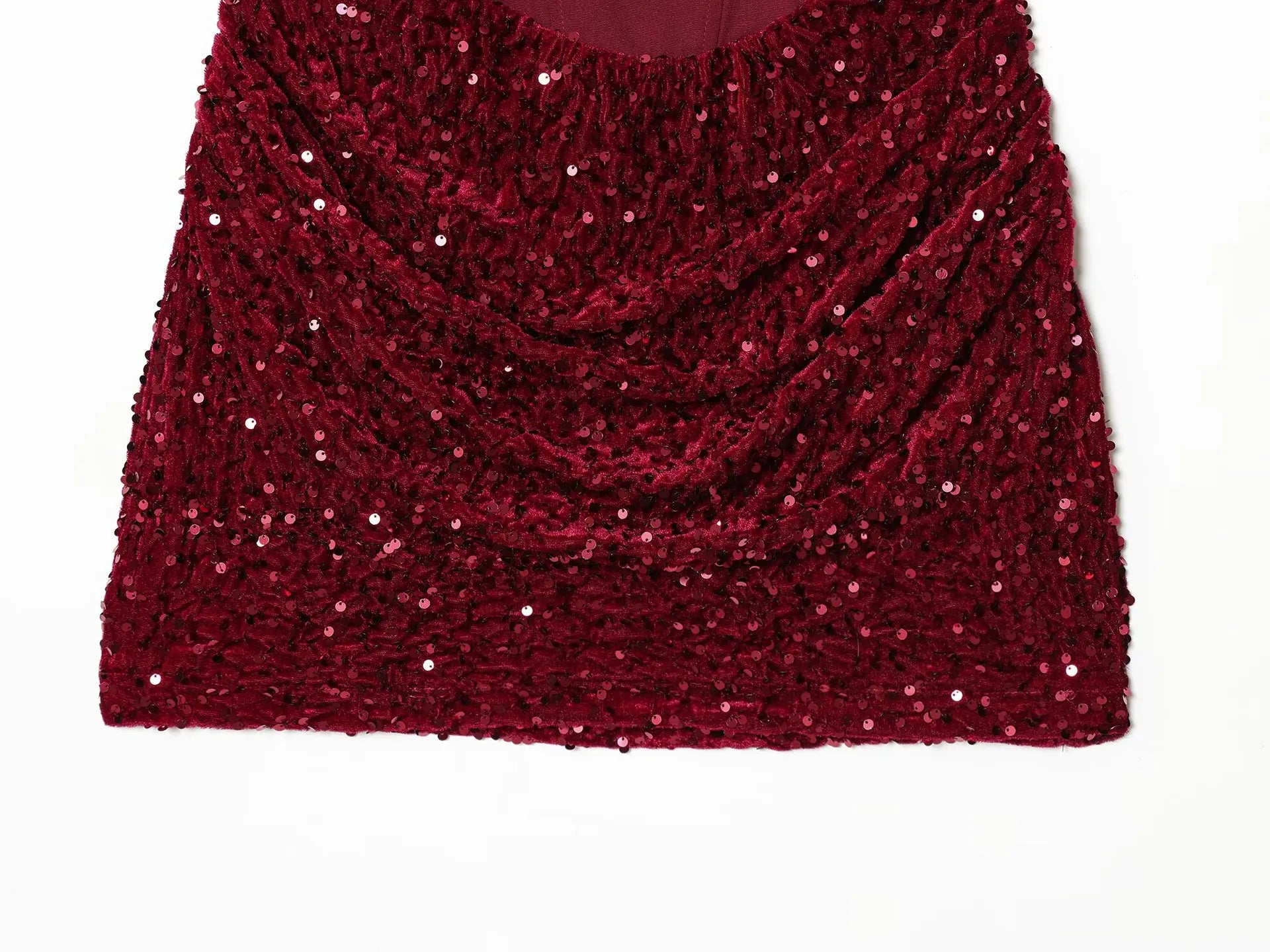 LIZAKOSHT  -  Women Sleeveless Draped Sequin Corset Mini Dress Burgundy