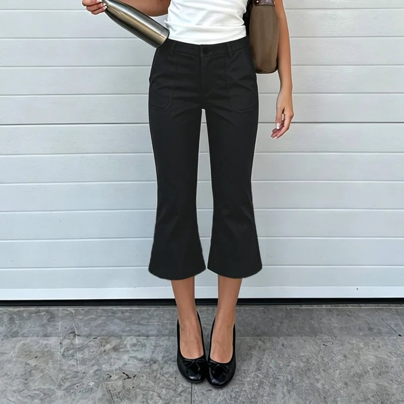 LIZAKOSHT  -  Euramerican Street Lazy Simple Low Waist Mid-length Pants Y2k Aesthetic All Match Flare Suit Trousers Harajuku Pant Women Clothe