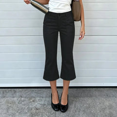 LIZAKOSHT  -  Euramerican Street Lazy Simple Low Waist Mid-length Pants Y2k Aesthetic All Match Flare Suit Trousers Harajuku Pant Women Clothe