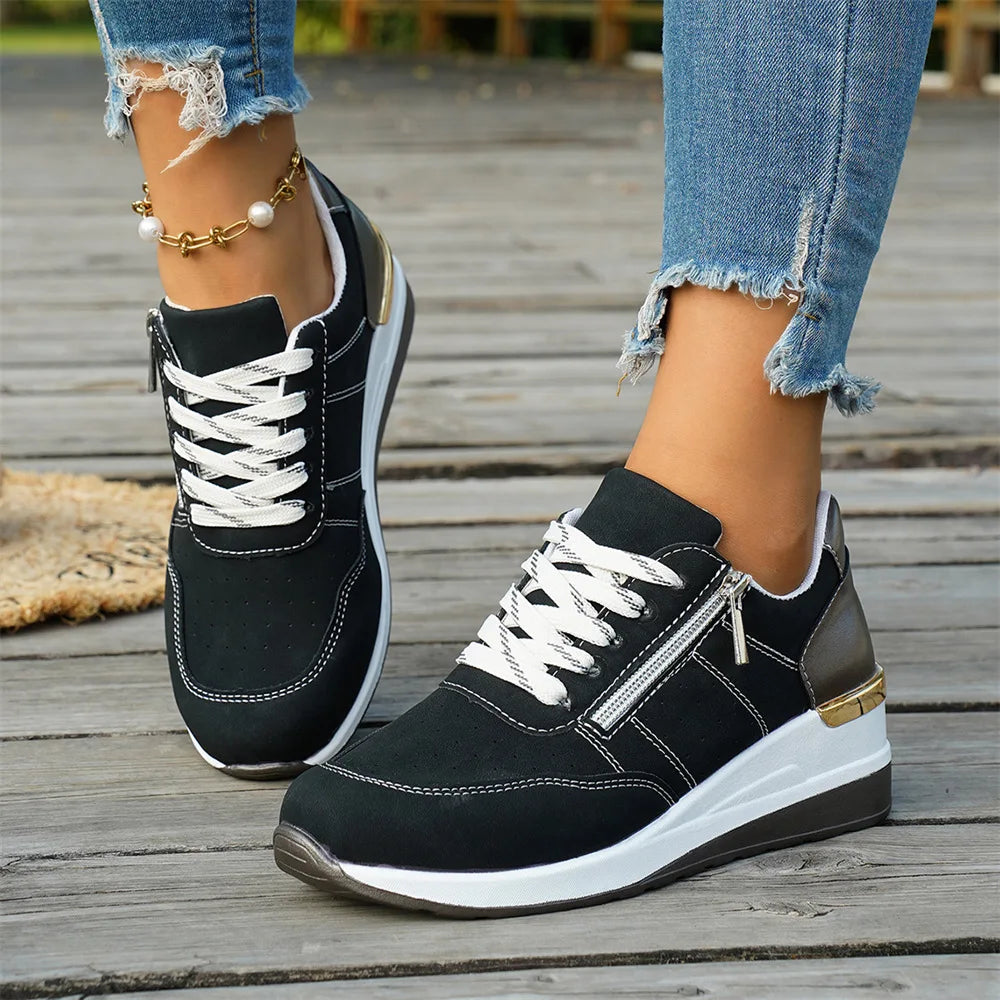 LIZAKOSHT  -  EUR Size 44 Leisure Black Wedges Trainers Sneakers Summer Pink 5.5cm Heels Comfy Walking Casual Shoes Women Daily Wear Footwear