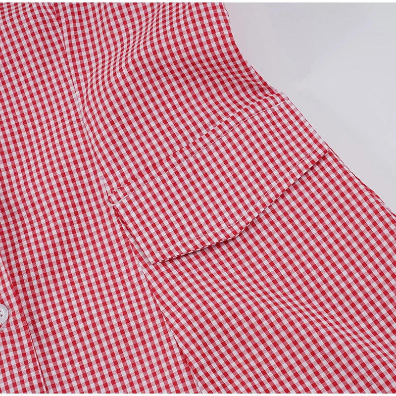 LIZAKOSHT  -  Women's Plaid Contrast A-line Mini Dress Casual Short Sleeve V Neck Vintage Short Dresses New Casual Female Chic Vestidos