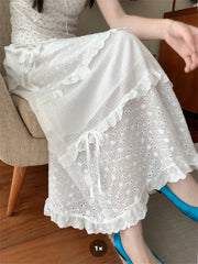 LIZAKOSHT  -  Gentle Lace Cake Skirts Women New Sweet Summer Florals 2024 Chic Casual Vacation Loose Ruffles High Waist Slim
