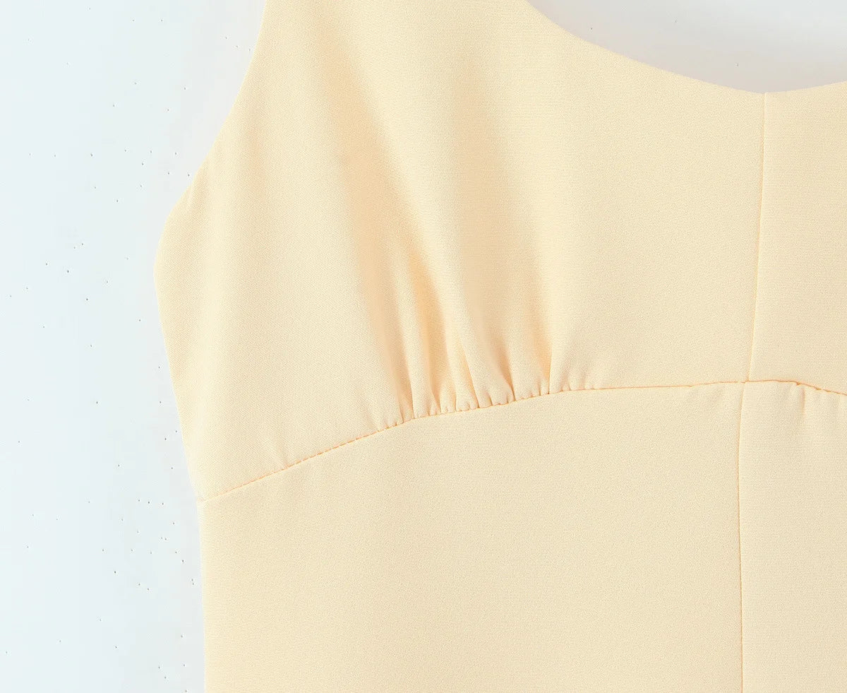 LIZAKOSHT  -  Women Yellow Sexy Elegant Tank Dress O Neck Low Waist A-line Summer Party Dresses Chic Lady Vacation Robe
