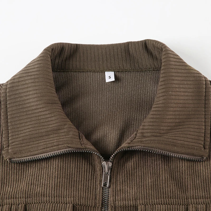 LIZAKOSHT  -  Corduroy Cropped Jacket Y2K Vintage Women'S Sweatshirt Autumn Casual Long Sleeve Turn-down collar Zip Up Coats Female