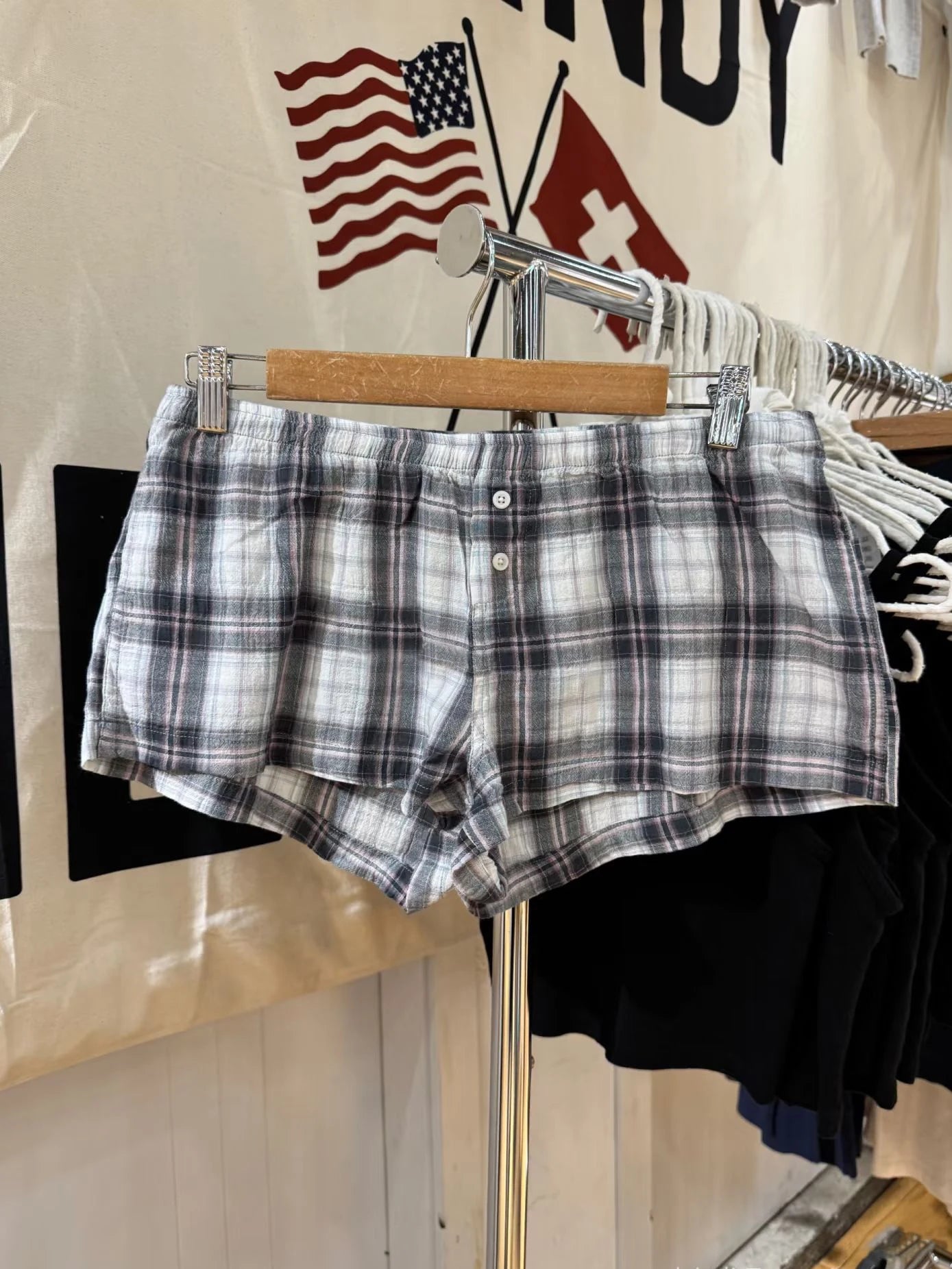 LIZAKOSHT  -  Plaid Straight Shorts Woman Summer Buttons Decorate Elastic Low Waist Cotton Short Pants Female Casual Home Pajamas New Bottom
