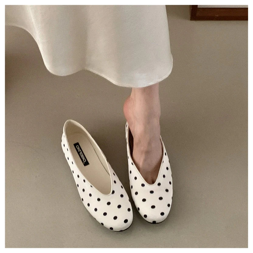 LIZAKOSHT  -  New Spring Flats Shoes Women Fashion Round Toe Polka Dot Slip On Mary Jane Flat Ballet Shoes Soft Ballerina Casual Loafers