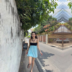 LIZAKOSHT  -  Fashion Sexy Women's Mini Sling Dress Color Blocking Sleeveless Ruched Fit Slim Bud Skirt NEW Summer Lady Party Dresses