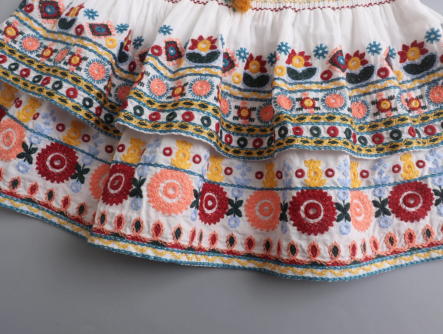 LIZAKOSHT  -  European and American Style Summer New Ethnic Style Contrasting Embroidered Top Shirt Contrasting Embroidered Half Skirt Set