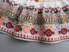 LIZAKOSHT  -  European and American Style Summer New Ethnic Style Contrasting Embroidered Top Shirt Contrasting Embroidered Half Skirt Set