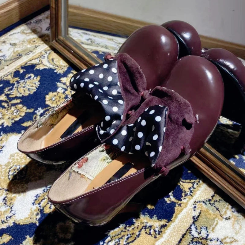 LIZAKOSHT  -   Retro Burgundy Women Pumps Novelty Polka Dot Design Elegant Dress Heels for Ladies Comfortable Round Toe Designer Lolita Shoes
