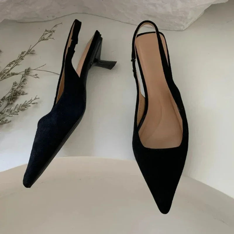 LIZAKOSHT  -  Pointed Toe Elegant Sandals Women Low-heel Office Women Shoes Retro Summer New Shoes Fashion Slingback Shoes Mules Pumps Woman